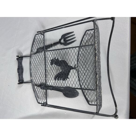 Rustic VTG Metal Rooster Spoon Cookbook Napkins Holder Stand Farmhouse Decor - Picture 12 of 12